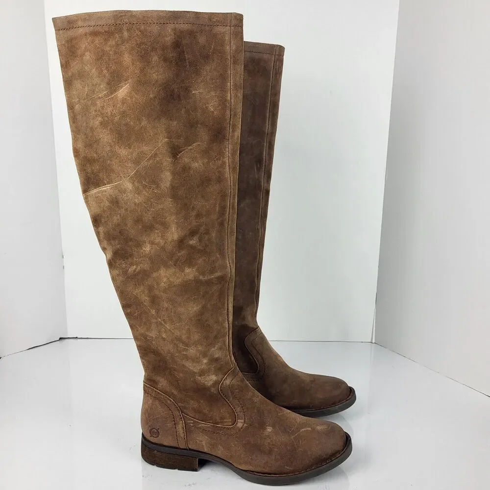 BORN Britton Women's Over the Knee Rust Brown Suede Distressed Boots